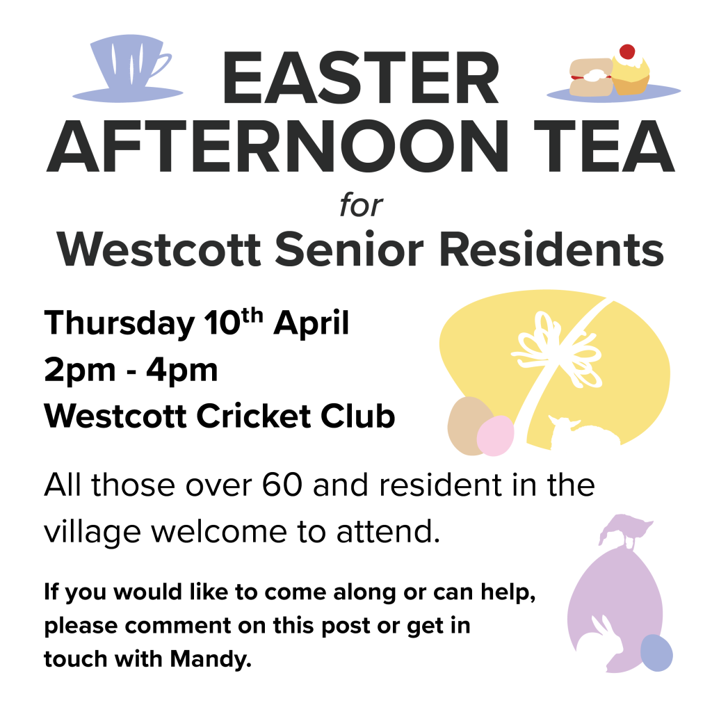 Westcott village afternoon tea with easter eggs and bunny rabbits.